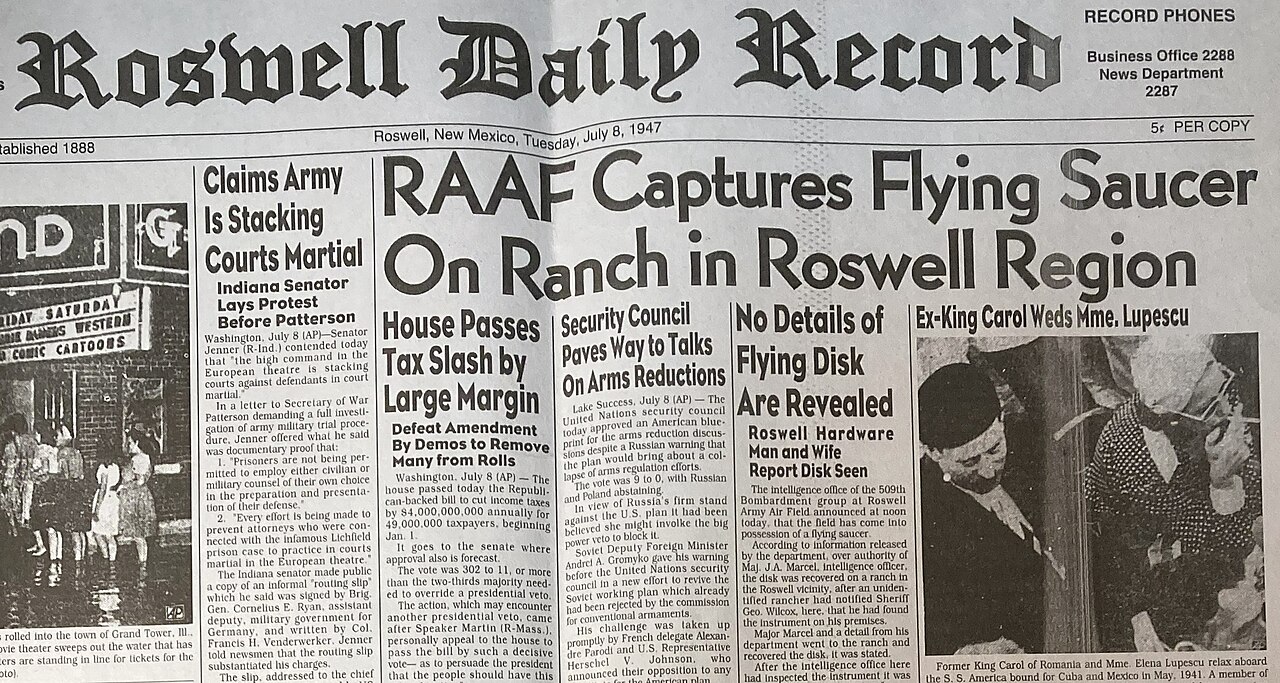 The Roswell Daily Record front page, July 8, 1947.