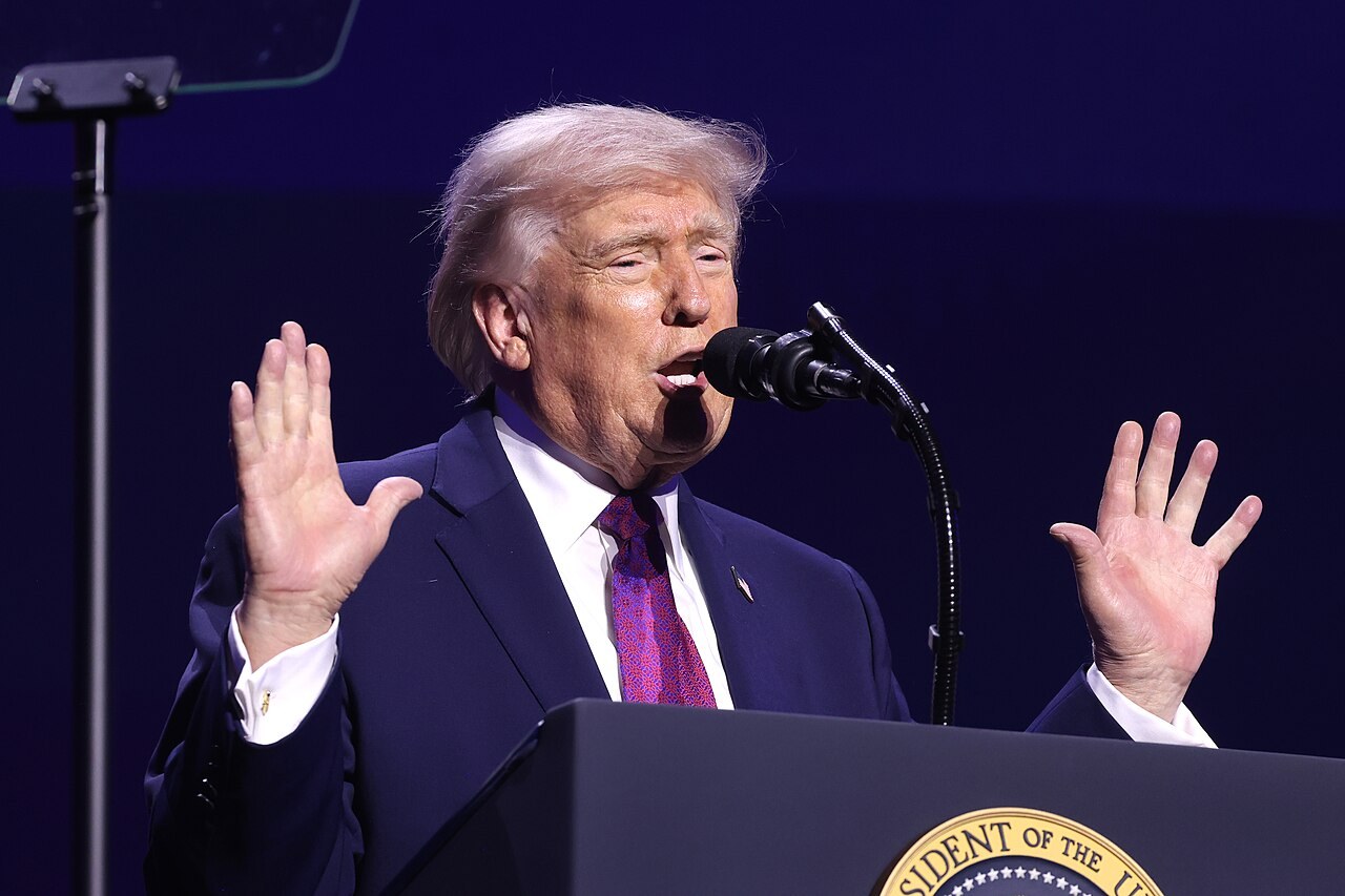 President Donald Trump speaking at a rally